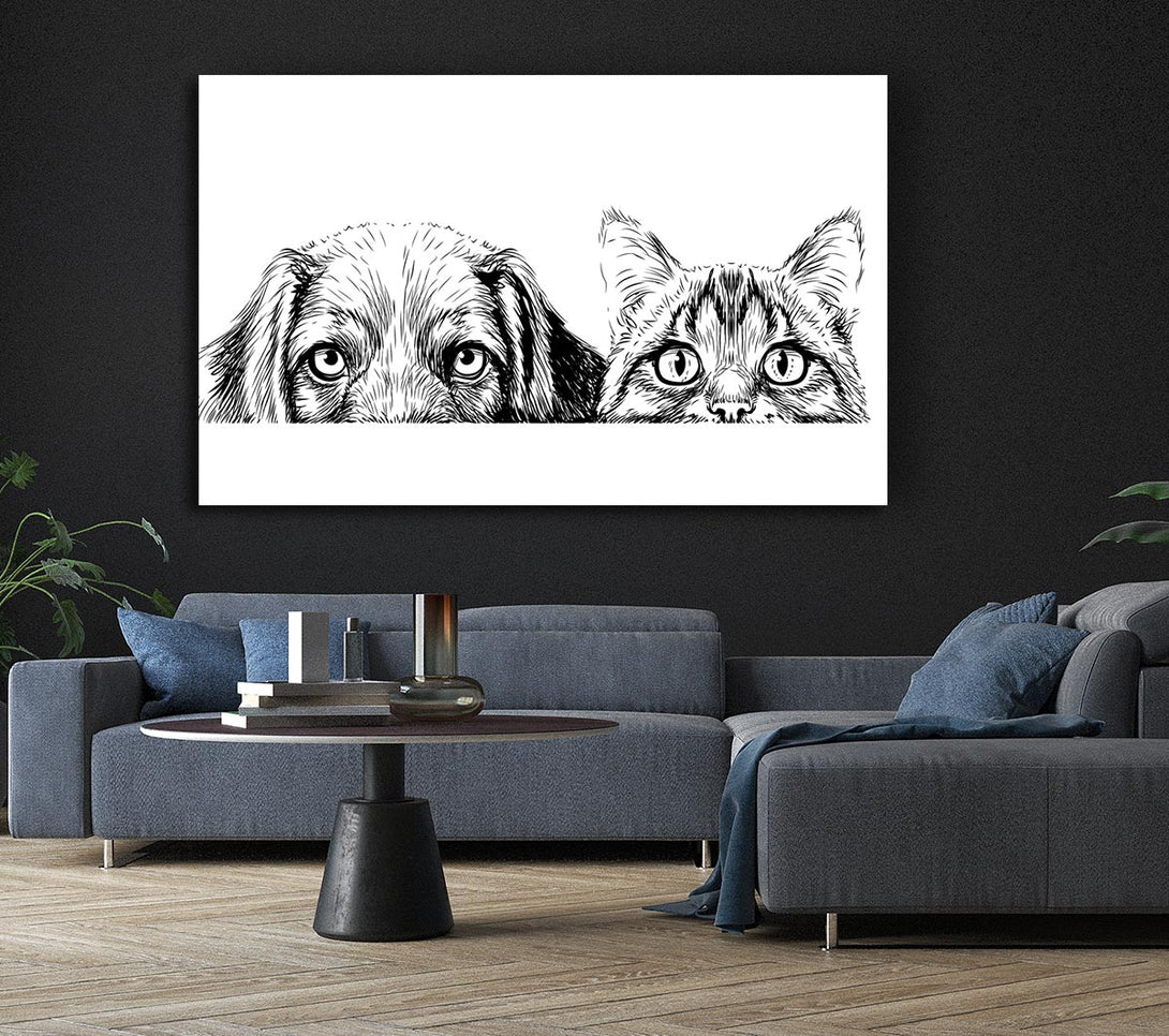 Picture of Cat And Dog Peep Canvas Print Wall Art