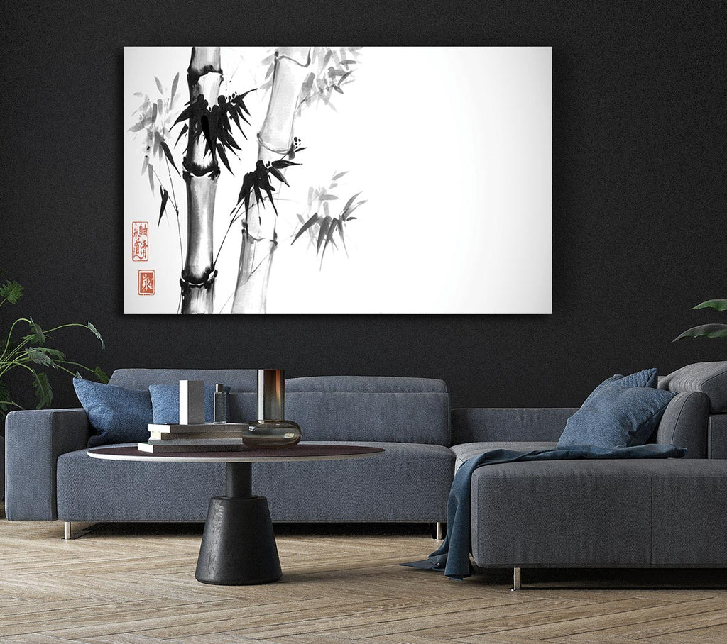 Picture of The Bamboo Branch Grey Canvas Print Wall Art