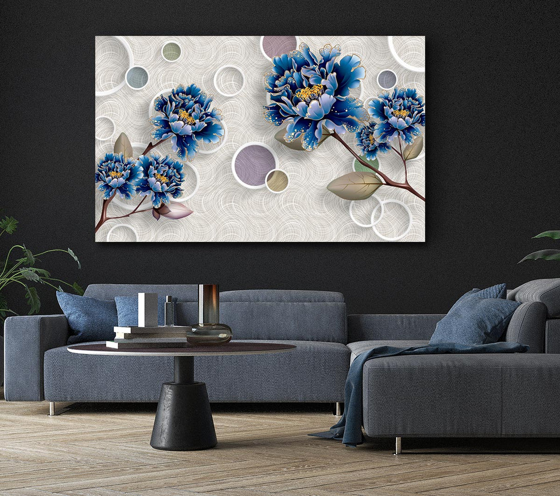 Picture of Blue Stunning Flower Circles Canvas Print Wall Art