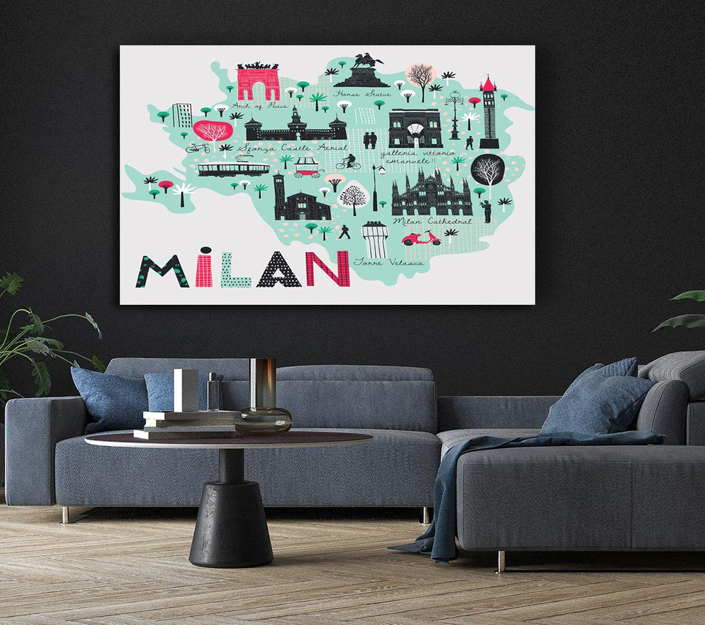 Picture of The Little Map Of Milan Canvas Print Wall Art