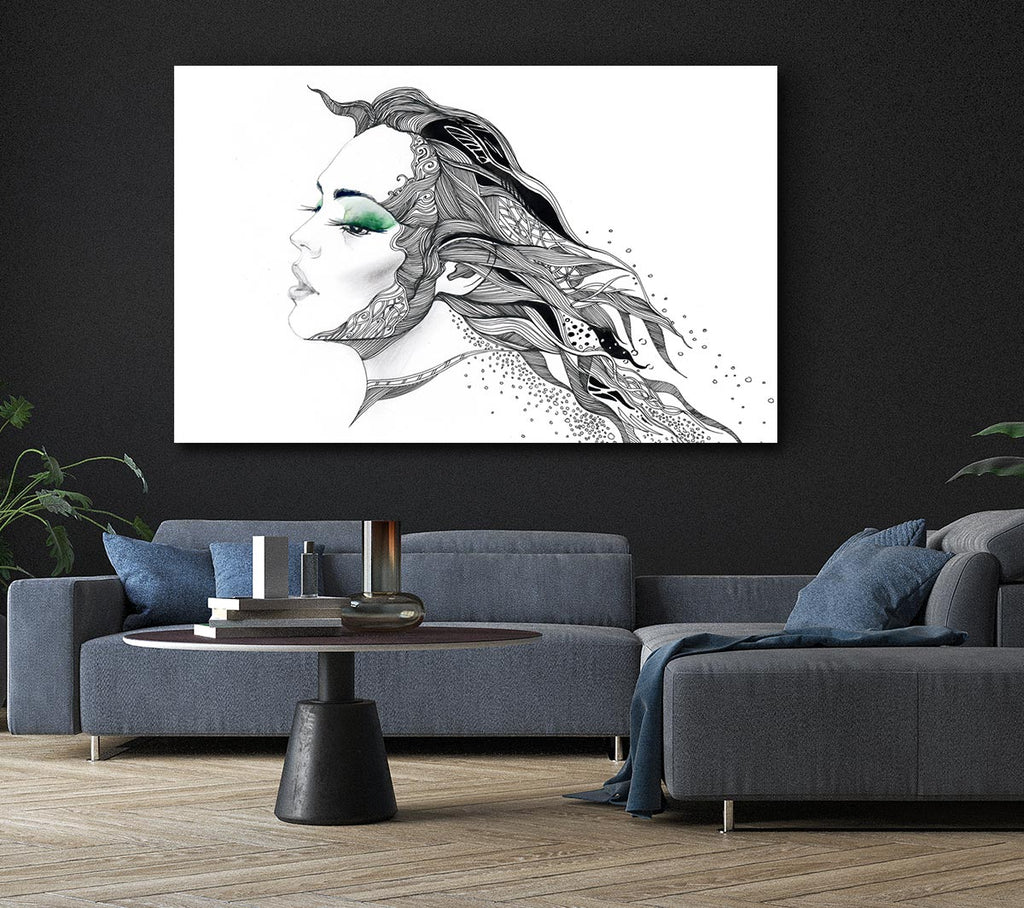 Picture of Woman Face Pen Scribble Canvas Print Wall Art
