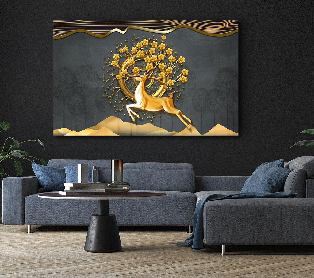 Picture of The Gold Flower Stag Tree Canvas Print Wall Art