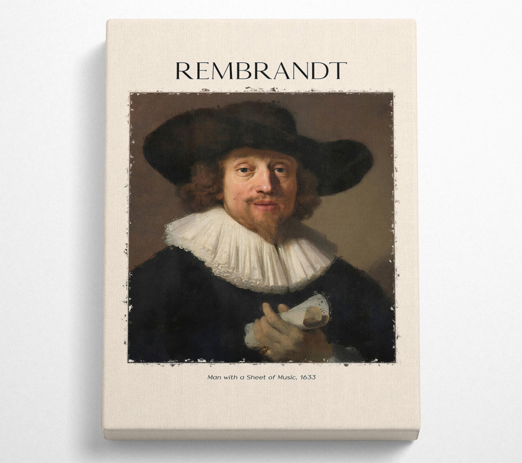 A Square Canvas Print Showing Man With A Sheet Of Music, 1633 By Rembrandt Square Wall Art