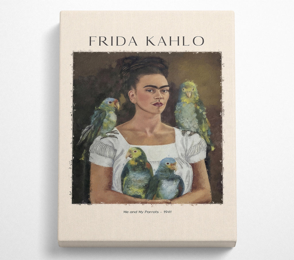 A Square Canvas Print Showing Me And My Parrots - 1941 By Frida Kahlo Square Wall Art