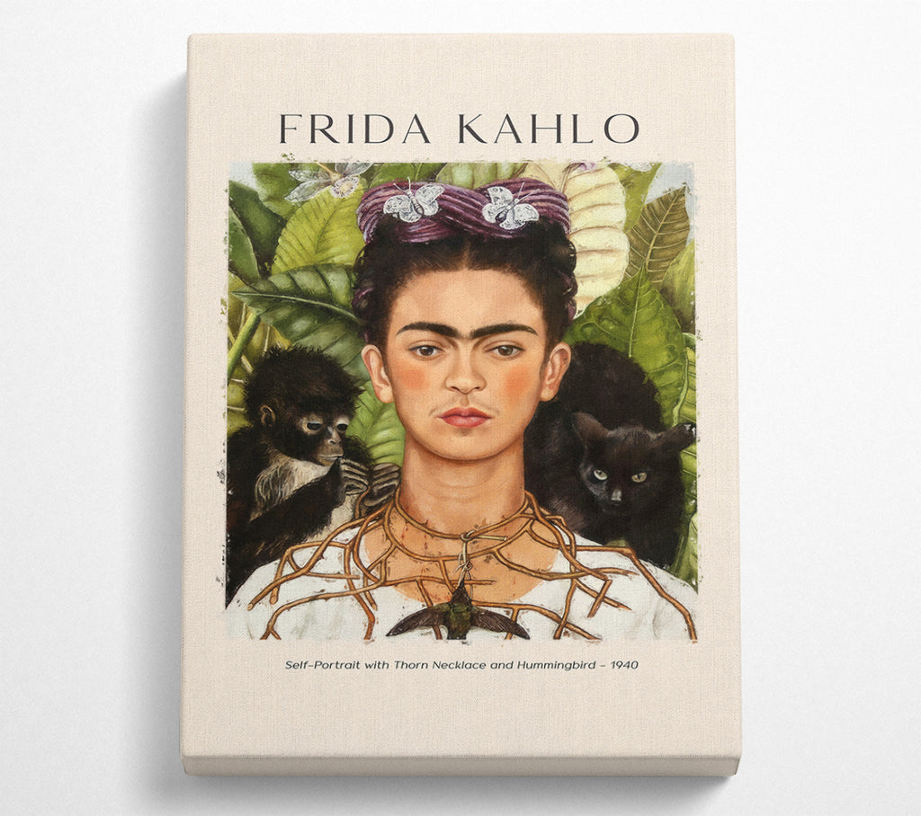 A Square Canvas Print Showing Self-Portrait With Thorn Necklace And Hummingbird By Frida Kahlo Square Wall Art