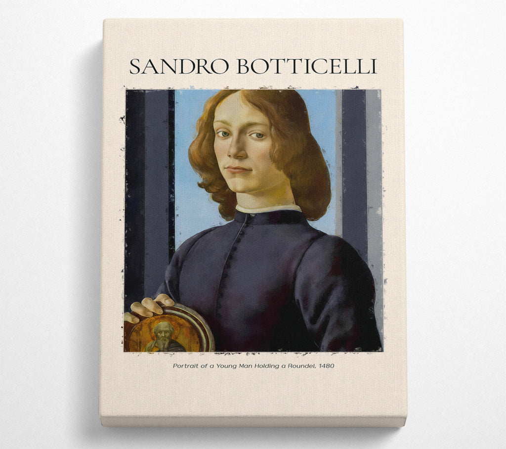 A Square Canvas Print Showing Portrait Of A Young Man Holding A Roundel, 1480 By Sandro Botticelli Square Wall Art