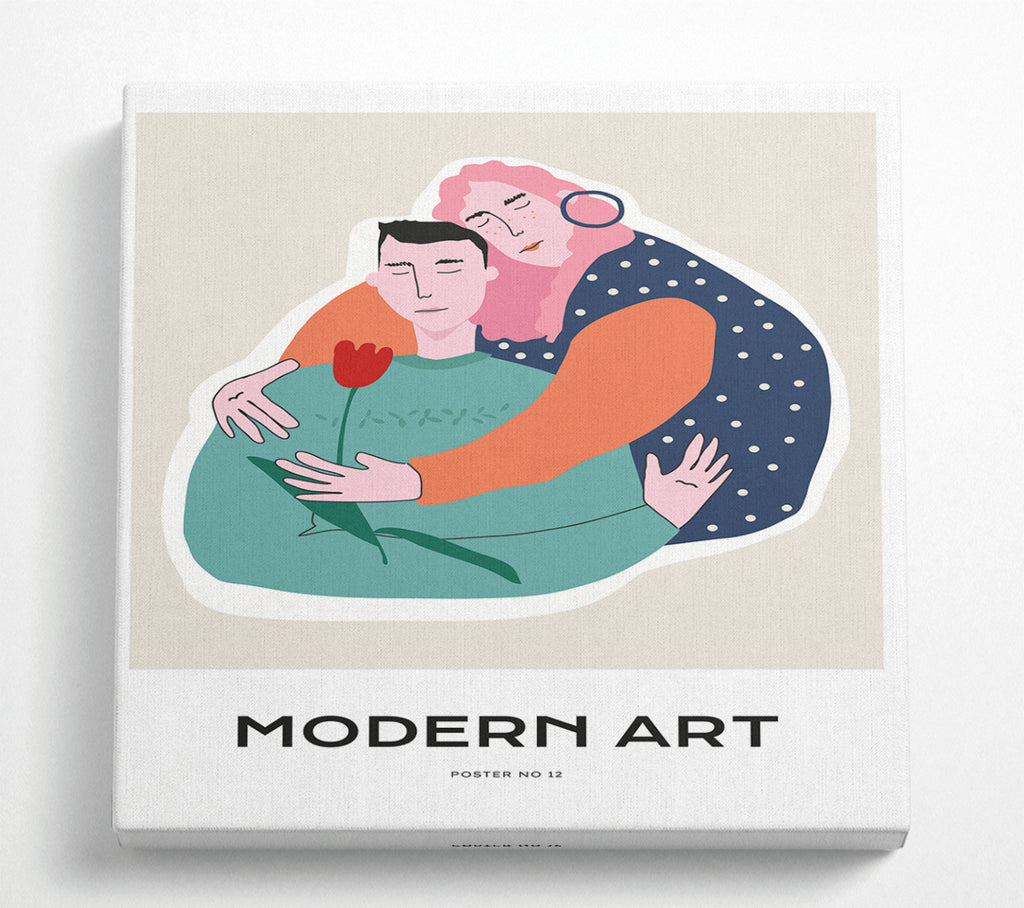 A Square Canvas Print Showing A Hug Between Lovers Square Wall Art
