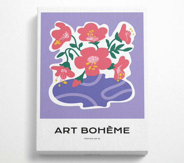 Lila Vase mit rosa Blumen