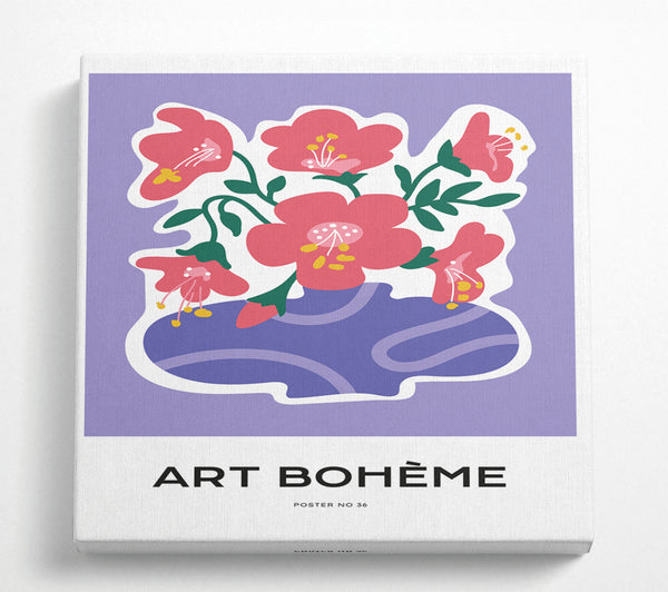 A Square Canvas Print Showing Purple Vase Of Pink Flowers Square Wall Art