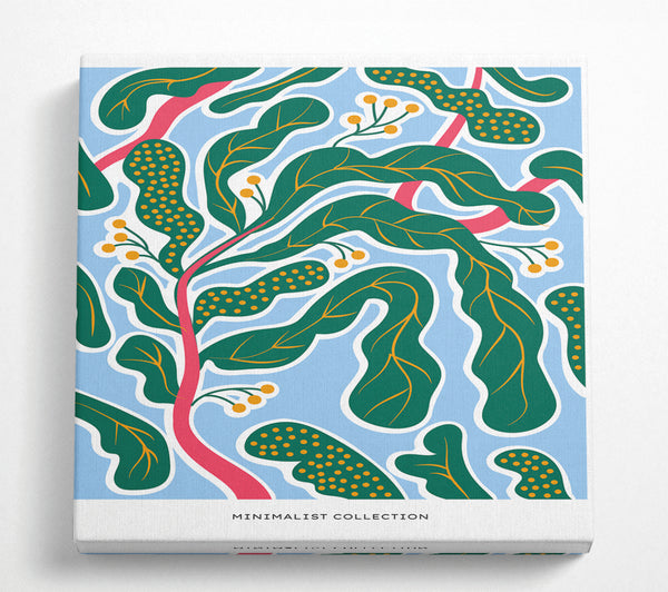 A Square Canvas Print Showing Green Leaves And Red Twigs Square Wall Art