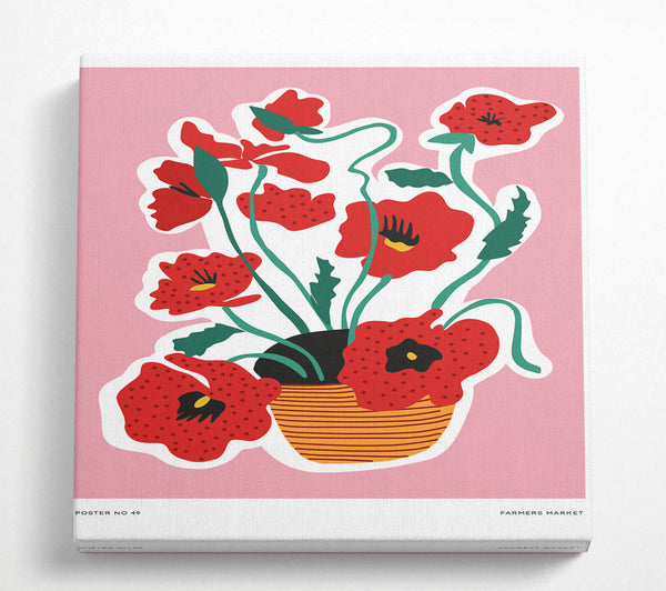 A Square Canvas Print Showing Basket Of Poppies Square Wall Art