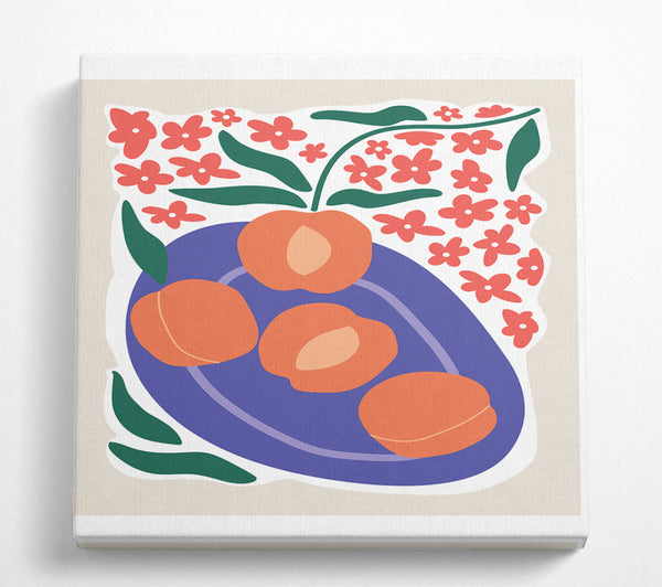 A Square Canvas Print Showing Peaches On A Plate Square Wall Art