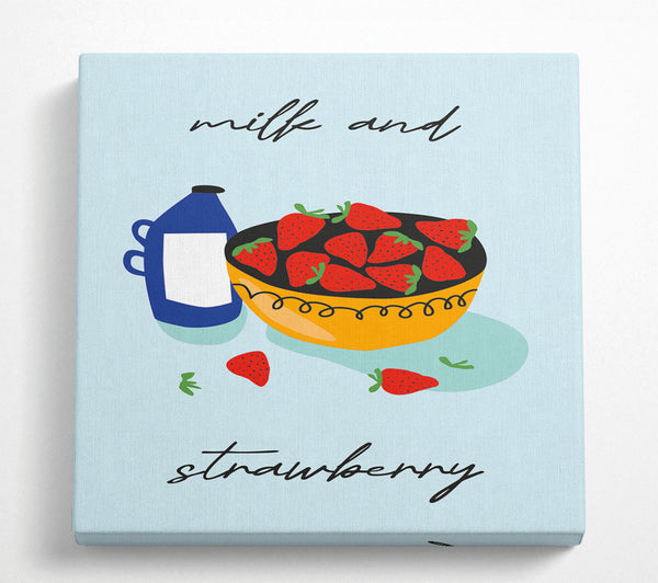 A Square Canvas Print Showing Milk And Strawberry Square Wall Art