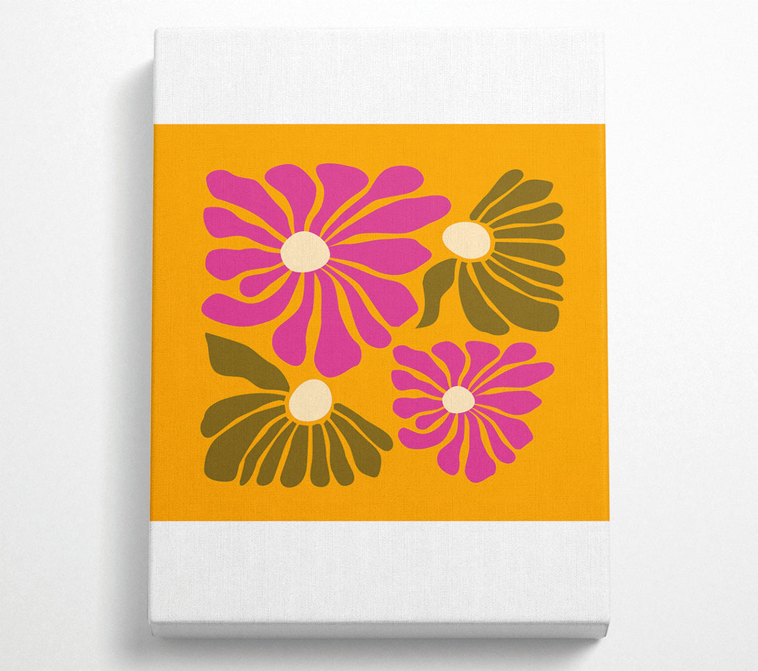  A Canvas Print of Pink Flowers On Orange Canvas Art