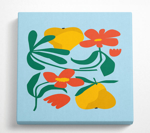A Square Canvas Print Showing Pears And Flowers Square Wall Art
