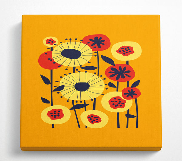A Square Canvas Print Showing Flowers On Yellow Square Wall Art