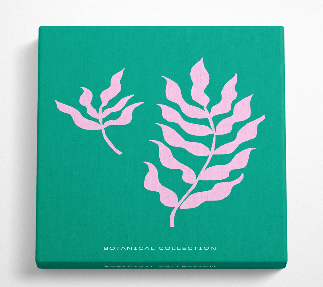 A Square Canvas Print Showing Bohemian Leaves On Green Square Wall Art
