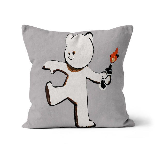 Bear Molotov Thrower Grey Banksy Cushion
