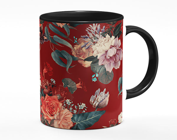 Flowers On Red Mug