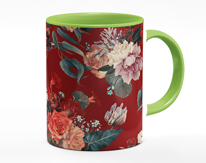 Flowers On Red Mug