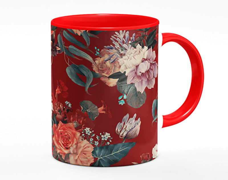 Flowers On Red Mug