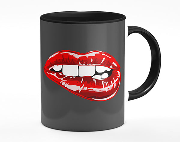 Red Lip Bite On Grey Mug