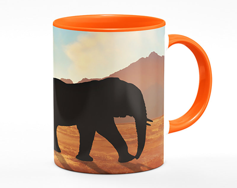 Elephants sillouette walking Mug