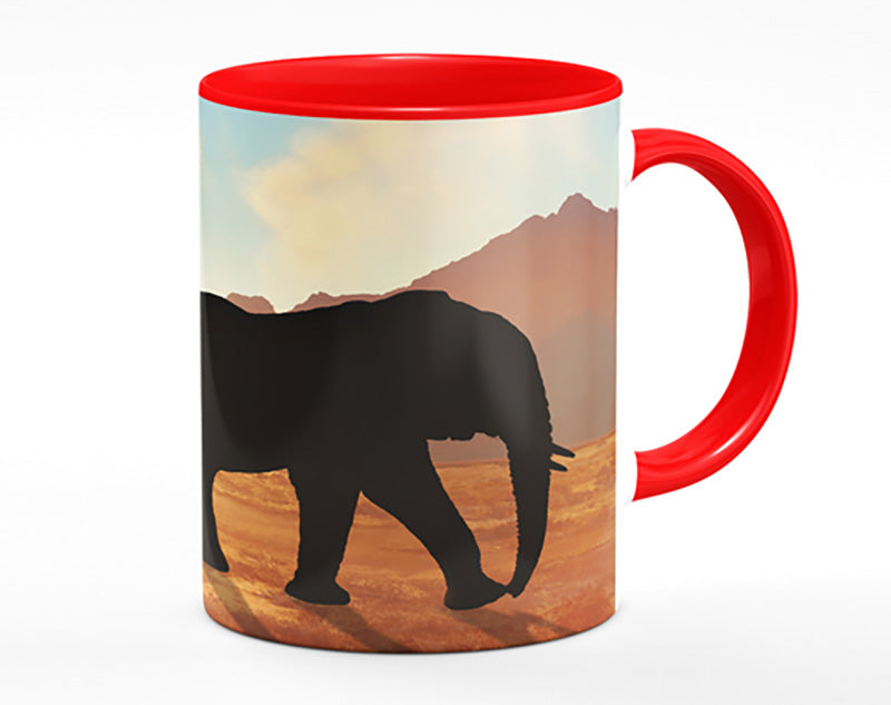 Elephants sillouette walking Mug