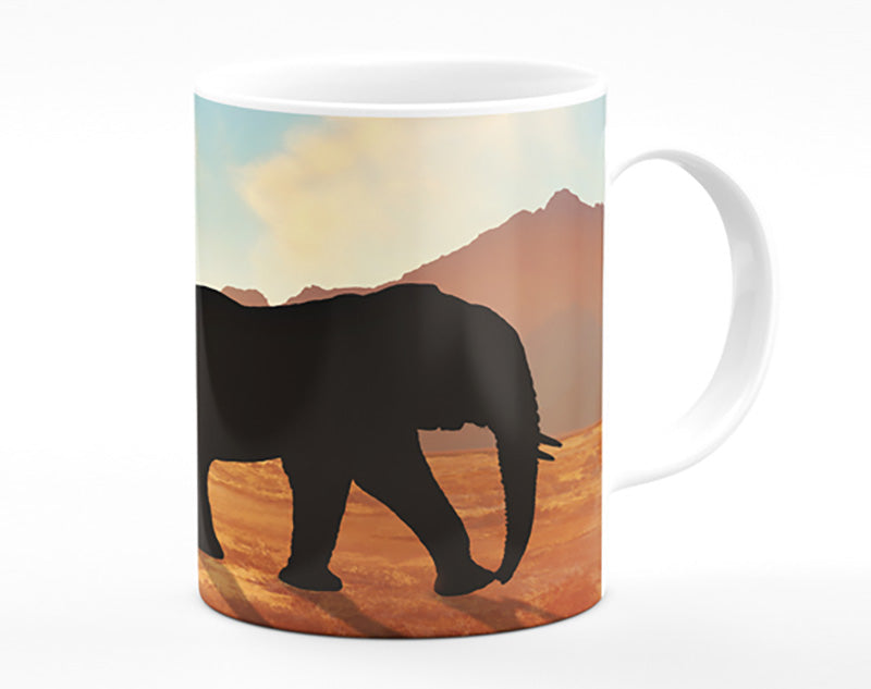 Elephants sillouette walking Mug