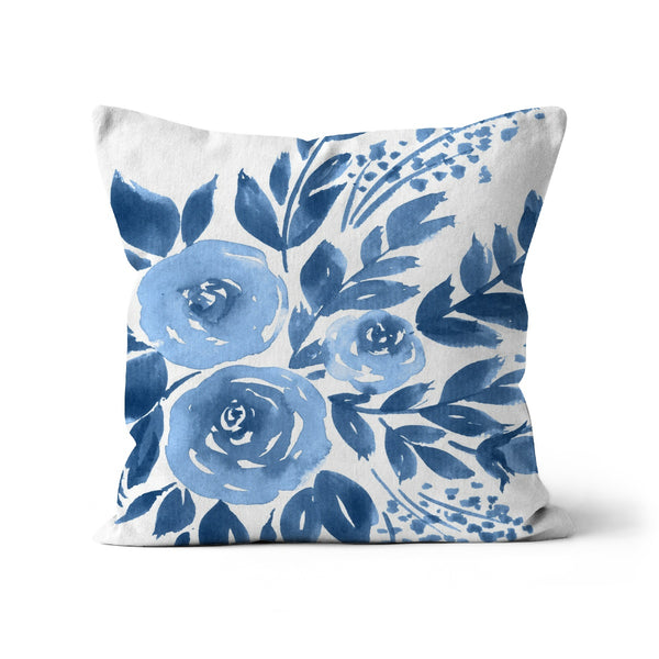 Blue Roses And Leaves Flowers Cushion