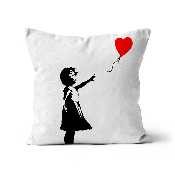 Balloon Girl White Banksy Cushion