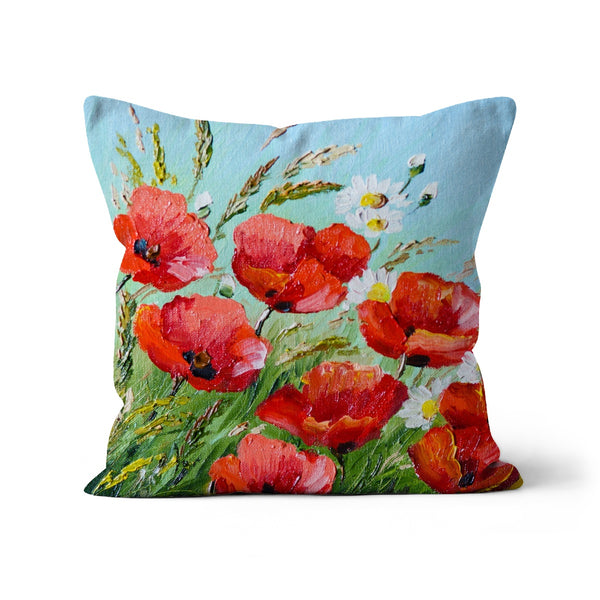 Red Poppies In a Field Flowers Cushion